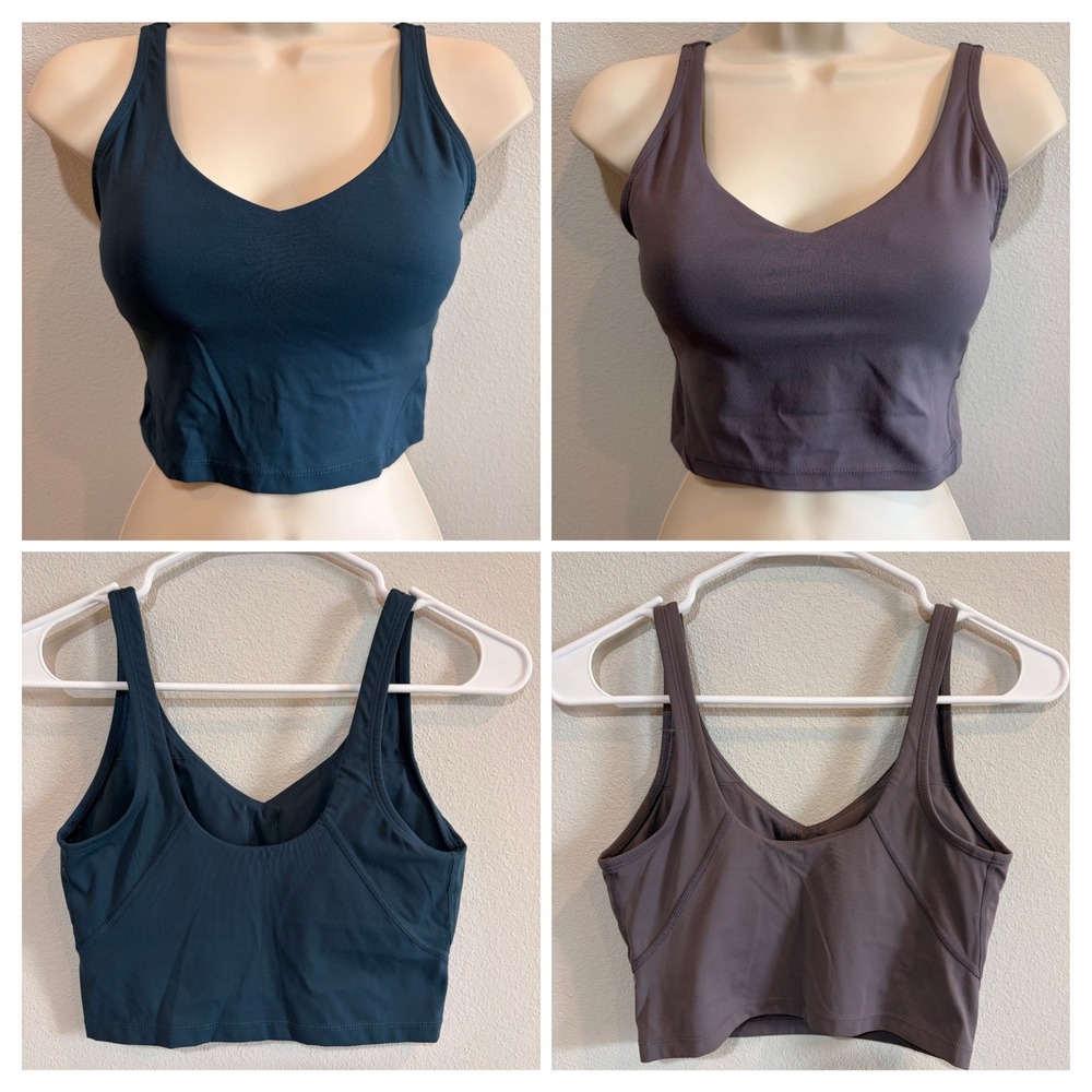 Longline V-Neck Sports Bra Set Size 4 Teal Mauve Workout Yoga Athleisure